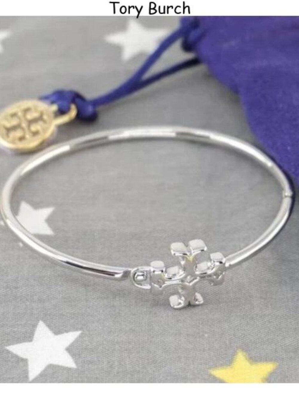 Tory Burch Eleanor Hinged Cuff in Tory Silver